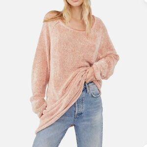 Free People Lennox Tunic Sweater Oversized Size Small in Orange / White